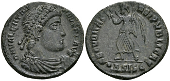 Римская Империя нуммий 364 - 368 Валентиниан I SECVRITAS REIPVBLICAE Сисция about Extremely fine RIC 7a бронза 1073-3-1-7