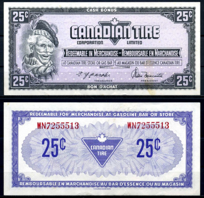 Канада купон на 25 центов 1974 Canadian Tire бумага 2195-21-3-1