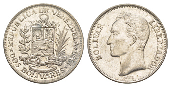 Венесуэла 2 боливара 1989 Симон Боливар Y 43a сталь плакированная никелем 4590-822