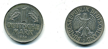 ФРГ 1 МАРКА 1968 G J.385 медно-никель 35-414