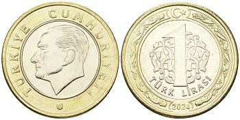 Турция 1 лира 2024 KM?1575 биметалл UNC 68-1156