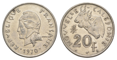 Новая Каледония 20 франков 1970 KM 6 никель aUNC 4631-1126