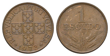 Португалия 1 эскудо 1973 KM 597 бронза 4626-324