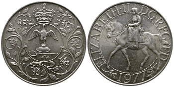 Великобритания 25 пенсов 1977 25 лет со дня коронации Елизаветы, Елизавета II (1952-2022) KM 894, Spink 4136 медно-никель 74-1225