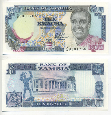 Замбия 10 квач ND (1989-1991) Кеннет Каунда, жираф, подпись Nkhoma Pick 31 a бумага UNC (пресс) 2192-50-1