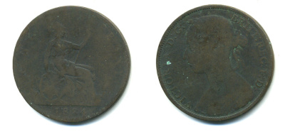 Великобритания 1 пенни 1884 Виктория (1837-1901) KM 755, Spink 3954 бронза 4383-521