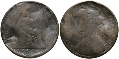 Великобритания 1 пенни 1866 Виктория (1837-1901) KM 749.2, Spink 3954 бронза 32-211