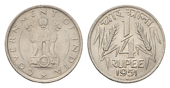 Индия 1/4 рупии 1951 KM 5 никель aUNC 3458-661
