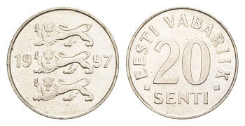 Эстония 20 сентов 1997 KM 23a сталь плакированная никелем UNC 4647-123