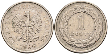 Польша 1 злотый 1995 MW KM 282 медно-никель 4592-256