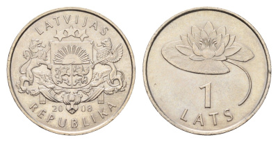 Латвия 1 лат 2008 Лилия KM 92 медно-никель UNC 4679-338
