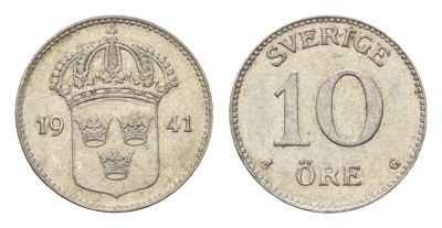 Швеция 10 эре 1941 Густав V (1907-1950) KM 780 серебро 4124-757