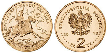 Польша 2 злотых 2010 MW, кавалеристы императорской гвардии Наполеона I KM 718 нордик  UNC  M74-18