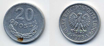 Польша 20 грошей 1973 MW KM А47, Parchimowicz 208m алюминий 35-422