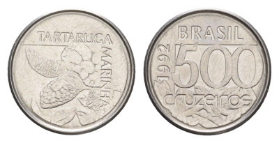 Бразилия 500 крузейро 1992 морская черепаха KM 624 нержавеющая сталь UNC 4644-544