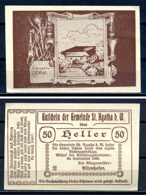 Санкт-Агата (Австрия) 50 геллеров 1920 Jaksc/Pick?JPR0877Ib-50 бумага aUNC 7556-34-3-1