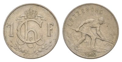 Люксембург 1 франк 1960 Шарлотта (1918-1964), сталевар KM 46.2 медно-никель 4643-531