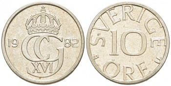 Швеция 10 эре 1982 U, Карл XVI Густав (1973- ) KM 850 медно-никель 3955-348