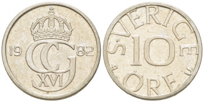 Швеция 10 эре 1982 U, Карл XVI Густав (1973- ) KM 850 медно-никель 3955-348