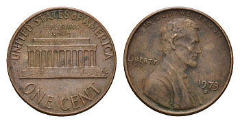 США 1 цент 1973 D, Авраам Линкольн KM 201 медь цинк 4684-927
