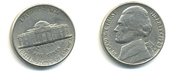 США 5 центов 1983 D, президент Джеферсон KM А192 медно-никель 179-732
