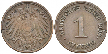 ГЕРМАНИЯ 1 ПФЕННИГ 1908 D KM 10, J 10 медь 4532-523
