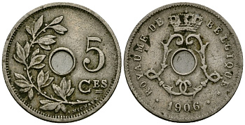 Бельгия 5 сантимов 1906 Belgique KM 54 медно-никель 4173-423