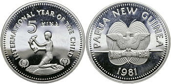Папуа-Новая Гвинея 5 кина 1981 международный год детей KM 18 серебро PROOF 04-315-42