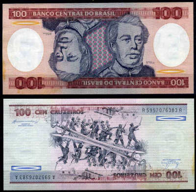 Бразилия 100 крузейро ND (1981-1984) серия А 5957, Герцог Каксиас Pick 198 b бумага UNC (пресс) 2197-49-1-1