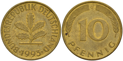 ФРГ 10 пфеннигов 1993 J J. 383, KM 108 сталь плакированная латунью    4603-711