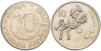 Словения 10 толаров 2001 лошадь KM 41 медно-никель 217-634