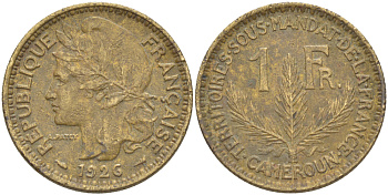 Французский Камерун 1 франк 1926 (а), монетный двор Париж KM 2 алюминиевая бронза 58-354