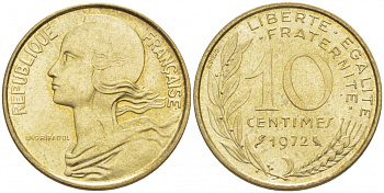 ФРАНЦИЯ 10 САНТИМОВ 1972 ТИП MARIANNE KM 929 медь алюминий никель 4516-844