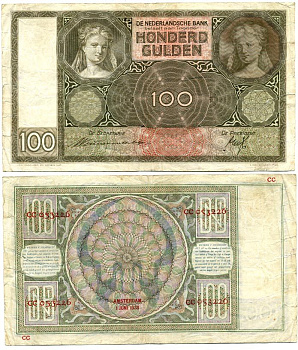 Нидерланды 100 гульденов 1939 01 июня 1939 Pick 51b  бумага   7147-24-2-1