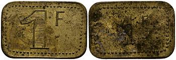 Франция 1 франк ND ресторанный жетон латунь 4166-256