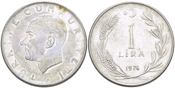 Турция 1 лира 1976 Мустафа Кемаль Ататюрк KM 889а.2 нержавеющая сталь 4517-1131