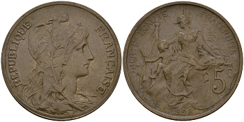 Франция 5 сантимов 1898 KM 842, Le Franc 119.5 бронза 4168-1045