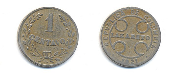 Колумбия 1 сентаво 1921 государственный лепрозорий KM L9 медно-никель 53-434