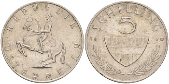 АВСТРИЯ 5 ШИЛЛИНГОВ 1979 KM 2889а медно-никель 4556-231