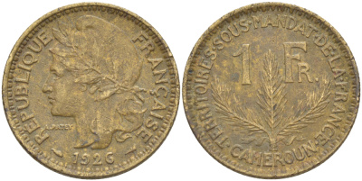 Французский Камерун 1 франк 1926 (а), монетный двор Париж KM 2 алюминиевая бронза 58-354