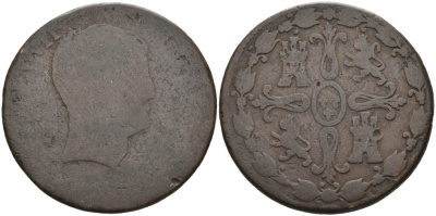 Испания 4 мараведи ND Фердинанд VII (1808-1833), первый портрет KM 427 (С61) медь 4572-425