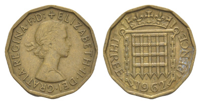 Великобритания 3 пенса 1962 Елизавета II (1952-2022) KM 900, Spink 4153 никель латунь 4571-937