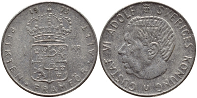 Швеция 1 крона 1973 Густав VI Адольф (1950-1973) KM 826а медь плакированная медно-никелем 4395-157