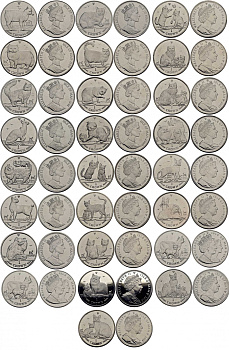 ОСТРОВ МЭН КОЛЛЕКЦИЯ ИЗ 25 МОНЕТ ПО 1 КРОНЕ 1988-2014 КОШКИ МЭНА (НЕТ 1990 И 2008) медно-никель UNC M95-02
