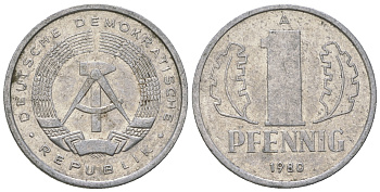 ГДР 1 пфенниг 1980 А KM 8.2 алюминий 4623-355