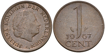 Нидерланды 1 цент 1967 Юлиана (1948-1980) КМ 180 бронза    4602-462