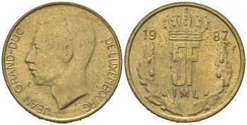 Люксембург 5 франков 1987 Великий герцог Жан (1964-2000) KM 60 алюминиевая бронза 4619-641