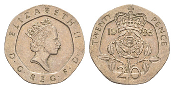 Великобритания 20 пенсов 1995 Елизавета II (1952-2022) KM 939, Spink 4361 (G2) медно-никель 4639-866