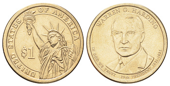 США 1 доллар 2014 Президент США - Уоррен Гардинг (1921–1923) KM 571 медь с марганцево-латунным покрытием UNC 4666-1026