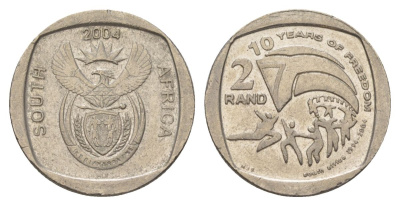 ЮАР 2 ранда 2004 10 лет первым всеобщим выборам KM 334 медь плакированная никелем 4628-121